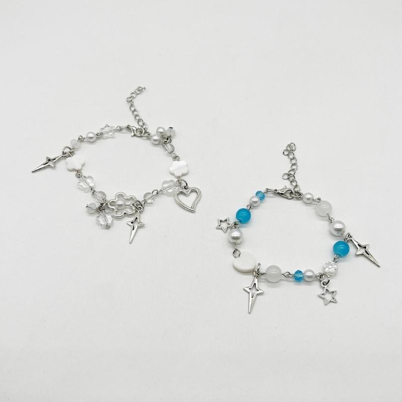 Handmade Flower Beaded Bangle Fashion Star Heart Charm Bracelets Wristband Temperament Bangle Statement Jewelry