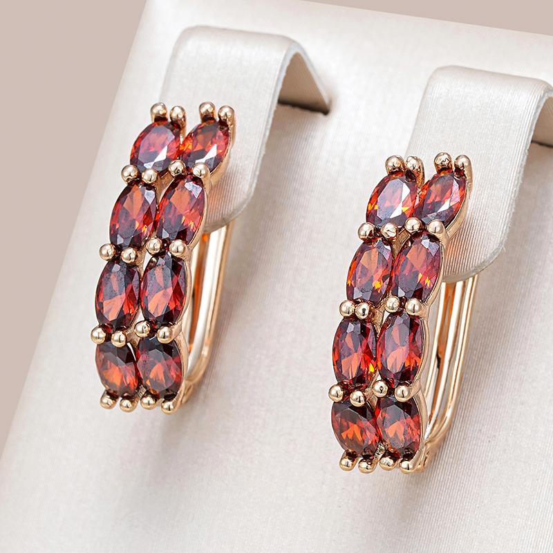 Full Shiny Red Natural Zircon Drop Earrings For Women Fashion  Rose Gold Color High Quality Daily Fine Jewelry