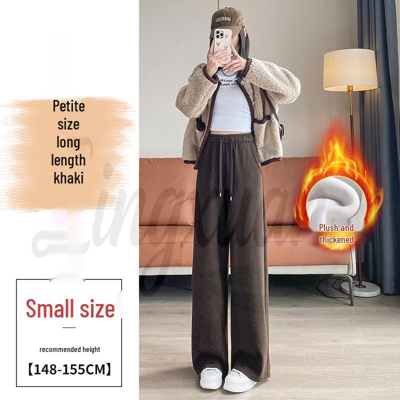 2026 Fall/Winter Off-White High-Waisted Cashmere Wide-Leg Pants with Velvet, Casual Floor-Length for Women