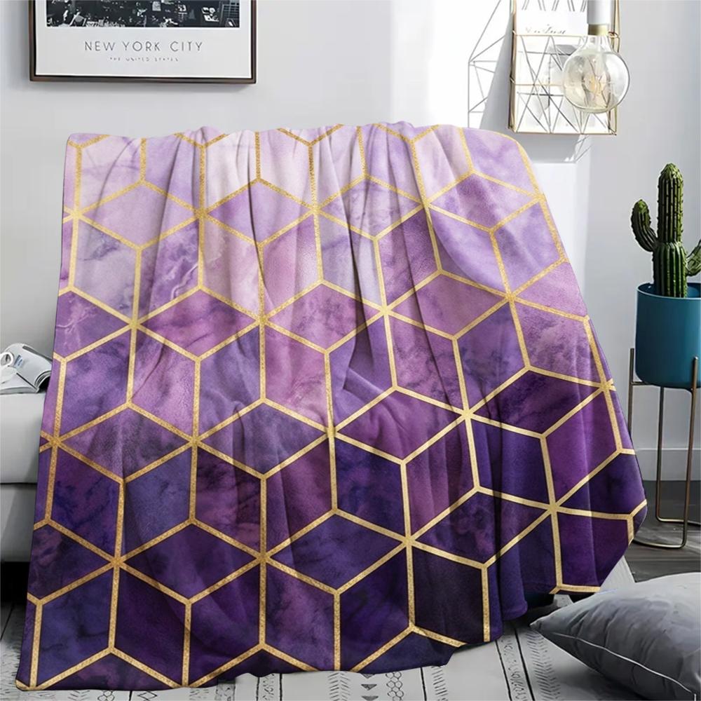 1Pc Simple Geometry Print Flannel Blanket, High Quality Comfortable for All Seasons, Home Decor, Warmth and Comfort, Perfect for Christmas Gifts W18
