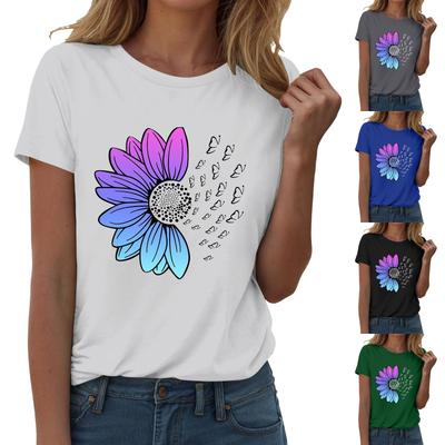 Tricou casual de damă cu imprimeu, cu mânecă scurtă și gât rotund
