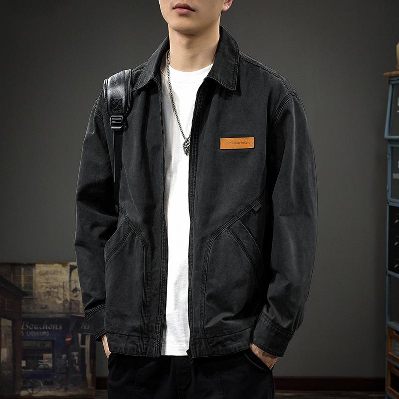 2025 Men's Casual Lapel Jacket: Handsome Detroit Workwear Coat for Spring and Autumn