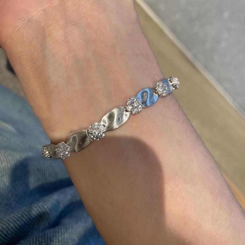 

Retro silver 925 water ripple brushed charm bracelet Chinese style High quality diamond exquisite bangles for women jewelry 17-20cm срібний