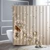 Natural Floral Shower Curtains Flowers Green Leaf Butterfly Water Color Art Nordic Modern Waterproof Bathroom Decor Curtain