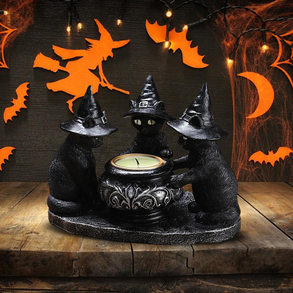 Halloween Table Decor Black Cat Votive Tealight Candle Holders Halloween Decorations Indoor Table Centerpieces Gift