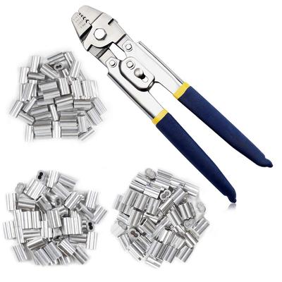 SPEEDWOX 10 Inch Crimping Pliers 180 Pieces Aluminum Double Barrel Ferrule Crimp Loop Sleeves Wire Rope Crimping Tool with Ergonomic Handles Up To