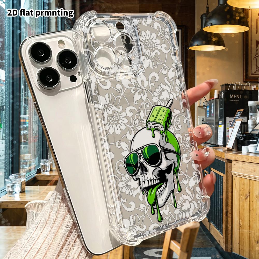 Phone Case: 2D Flat Suitable for iPhone 18 17 16 15 14 13 Pro, Transparent Four Corner Protection, Popsicle Skull, Christmas and Halloween Gifts