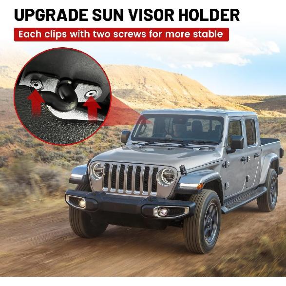 RED WOLF Aluminum Alloy Sun Visor Repair Kit for 2018-2023 Jeep Wrangler JK JL JT Gladiator Rubicon Sport Visor Clips Heavy Duty Visor Mounting