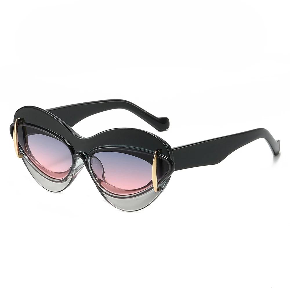 

Oversized Cat Eye Sunglasses Women For Men Luxury Brand Designer Vintage Punk Sunglasses Popular Rivet Big Frame Ins Shades As the picture