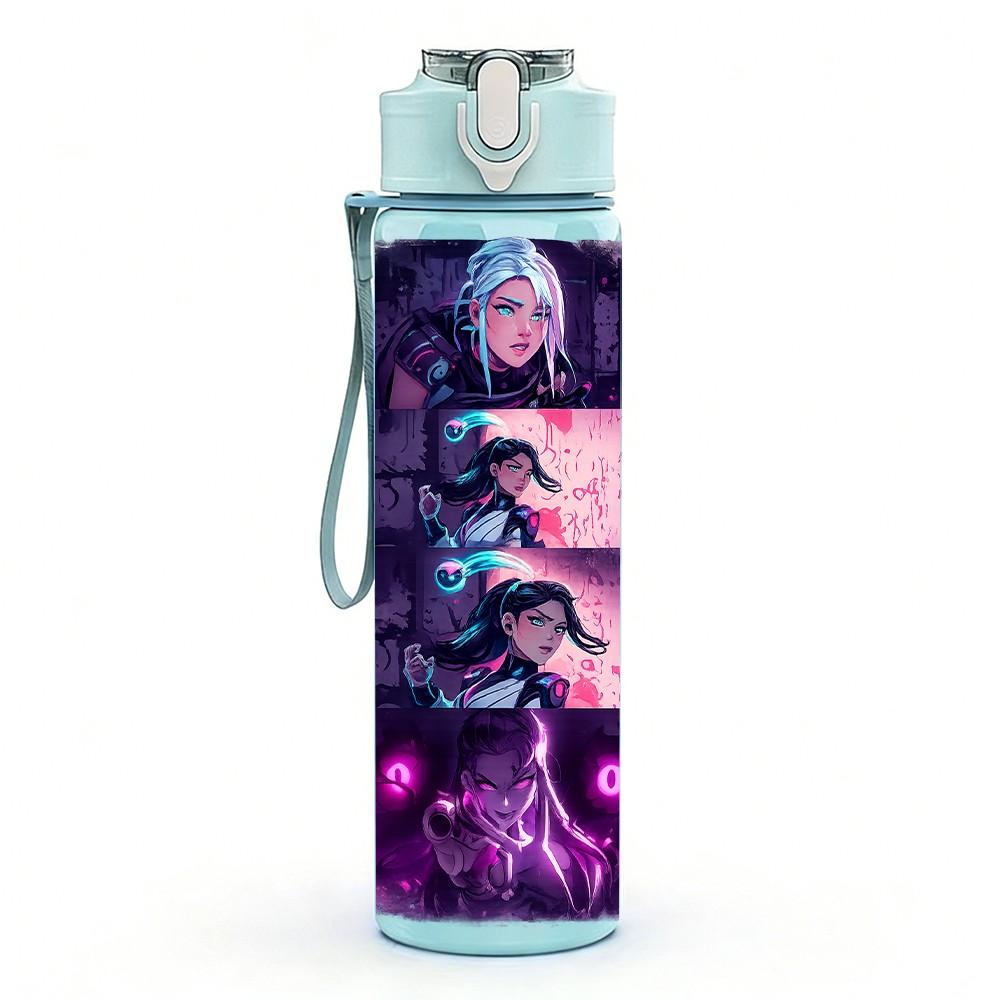 1PC Dark Purple Anime Girl Poster Print 750ml Color Plastic Sports Water Bottle Leakproof Flip Straw Lid Suitable for Sports Office Home Use