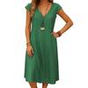 Casual Beach V Neck Short Sleeve A Line Sundress Women Summer Cotton Linen Midi Dress with Pockets
