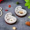 Buta Or Paisley Shaped Wooden Block Print Decorative Tea Light Candle Holders, Diya Stands For Diwali | Tea Light Holders