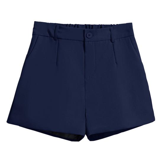 Women Shorts Elastic High Waist Button Zipper Fly Summer Suit Shorts with Pockets Solid Color