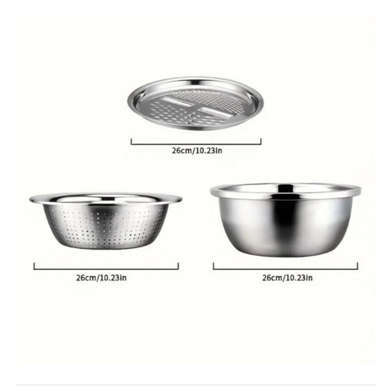 3PCS/Set Vegetable Slicer, Stainless Steel Slicer, Potato Slicer, Vegetable Washing Basin, Drain Basket, Multifunctional