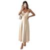 Damen rückenfreies Trägerkleid Satin ärmellos lang Lounge Gorgeous Spaghettiträger V-Ausschnitt Abendparty Maxi Indoor Sommerkleidung