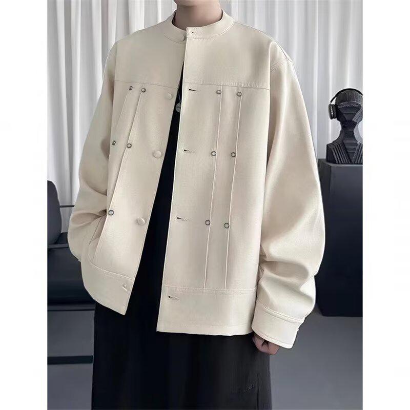 Japanese Style Zhongshan Collar Plus Size Men's Autumn Jacket - Loose, Trendy New Chinese Design