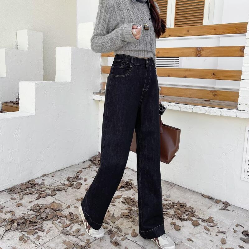 Plus Size Women Denim Straight Leg Casual Floor Length Long Pants
