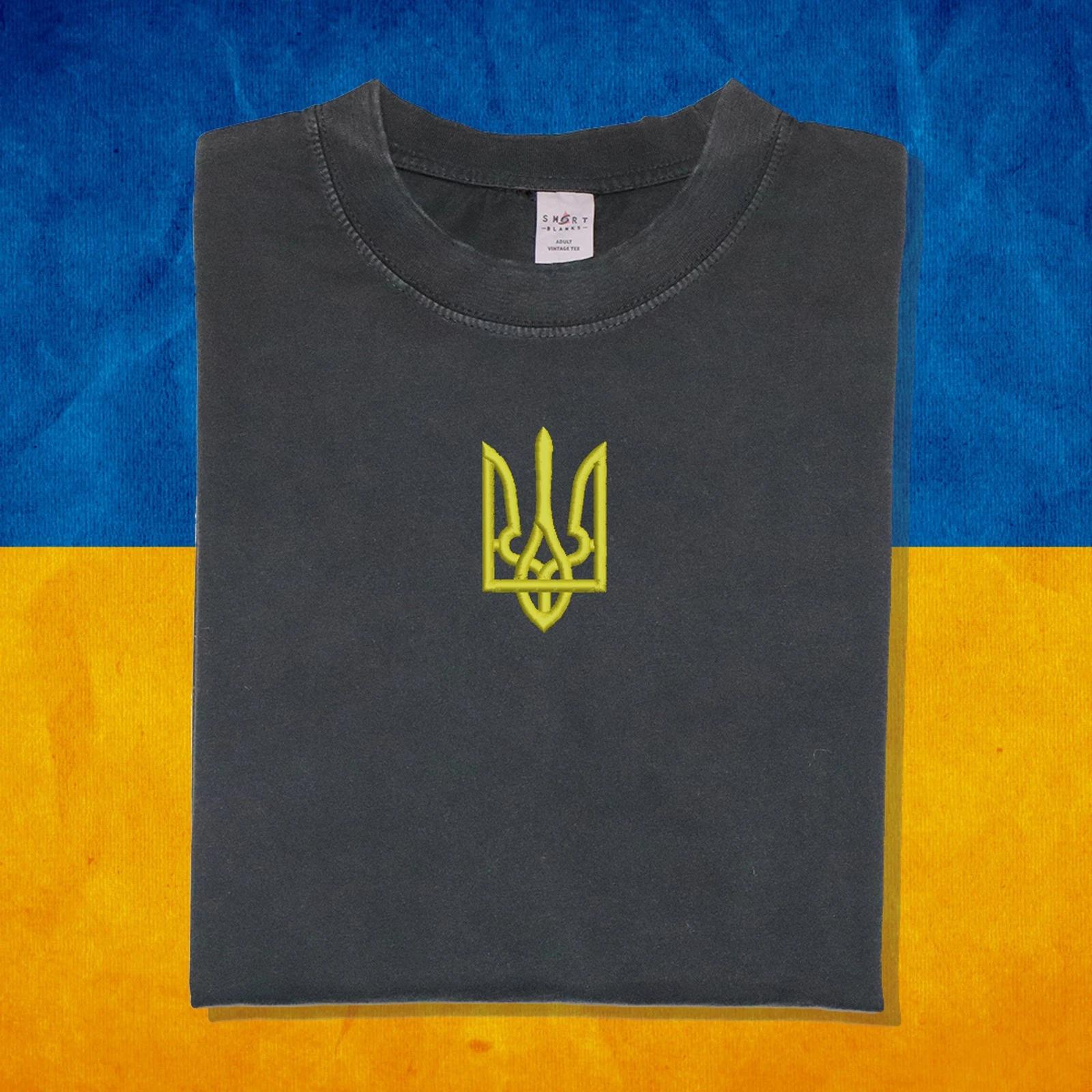 Ukraine Embroidered Faded Black Ukrainian Volodymyr Zelenskyy Golden Trident M