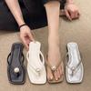 Spring and Summer Footwear Plus Size Flat-bottomed Square Toe Flip-flops Women's Shoes Sandals.