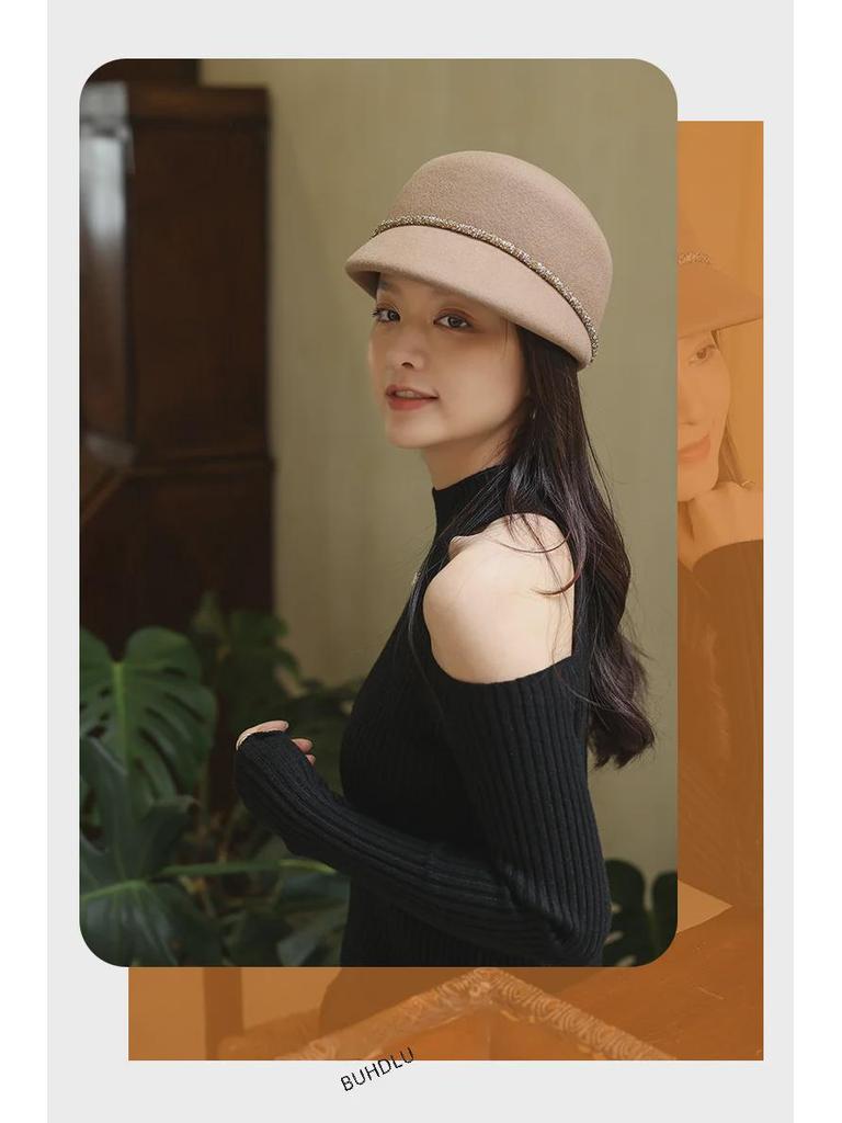French Retro Wool Felt Women's Octagonal Hat for Autumn and Winter