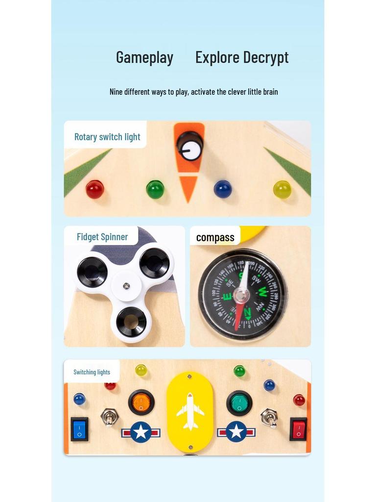 Montessori Wooden Sensory Busy Board with Light Switch and Key