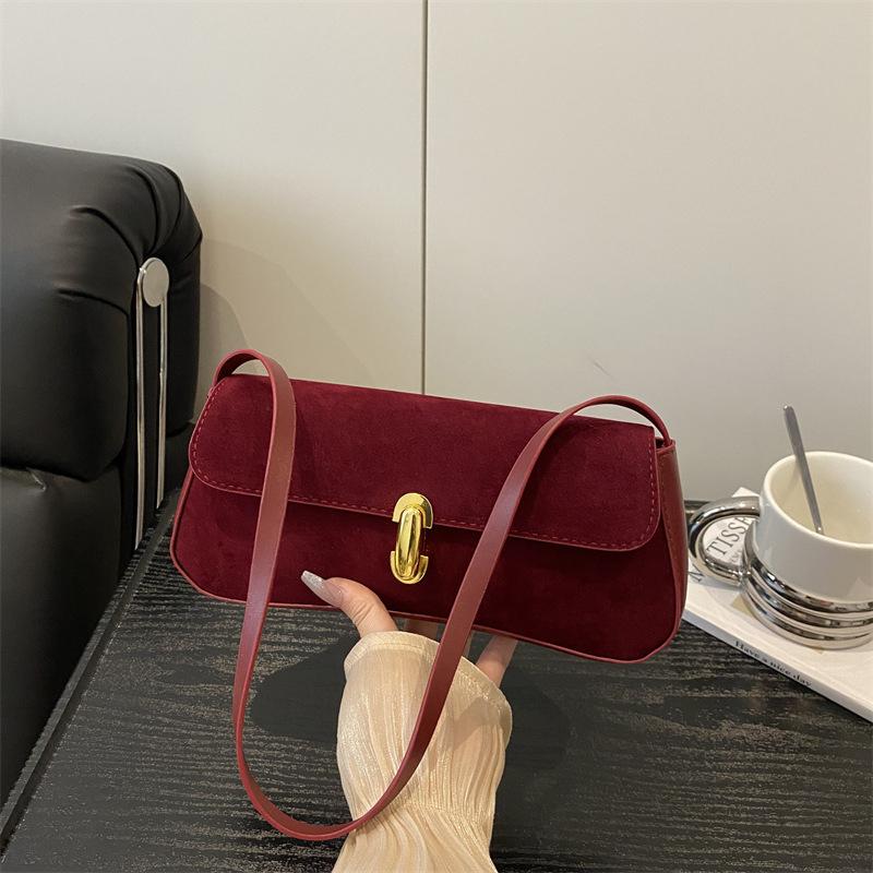 Vintage Faux Suede Box Bags For Women Luxury Designer Handbags And Purses New In PU Lock Decoration Small Underarm Shoulder