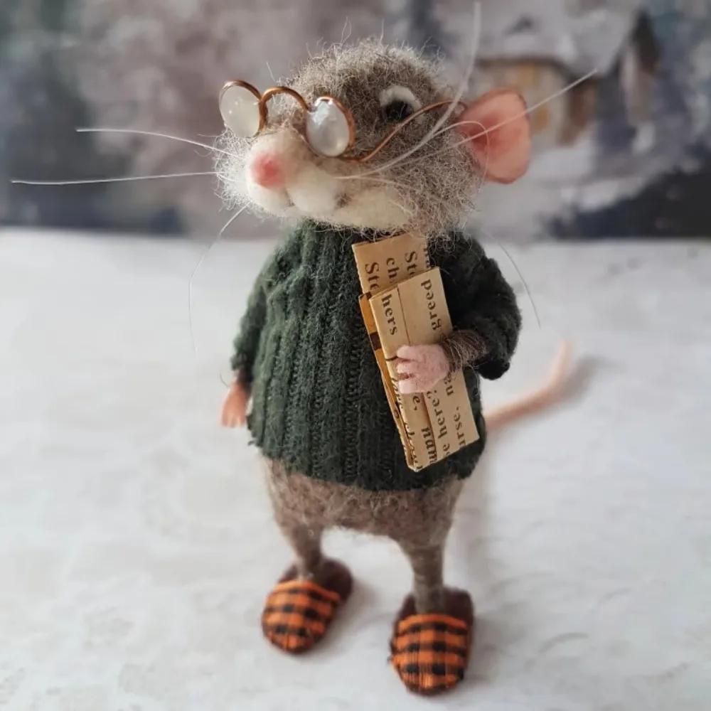 Mouse Christmas Needle Felted Mouse Craft Decorations Needle Felted Cute Needle Felted Mouse Handmade Material Package