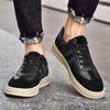 Men's Plus Size Quality Cowhide Skate Shoes, European Color Block Trendy White Casual Sports Sneakers