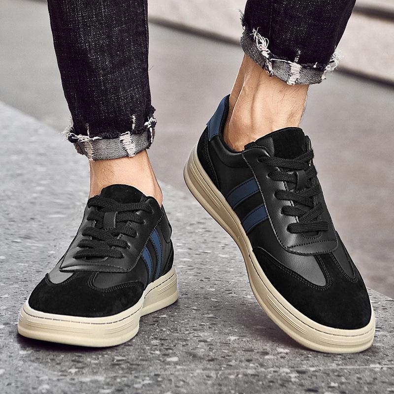 Men's Plus Size Quality Cowhide Skate Shoes, European Color Block Trendy White Casual Sports Sneakers