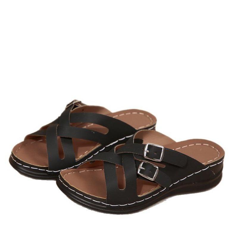 Fish-mouth Shoes Thick-soled Wedge Heels Slippers Beach One-line Shoes Slippers