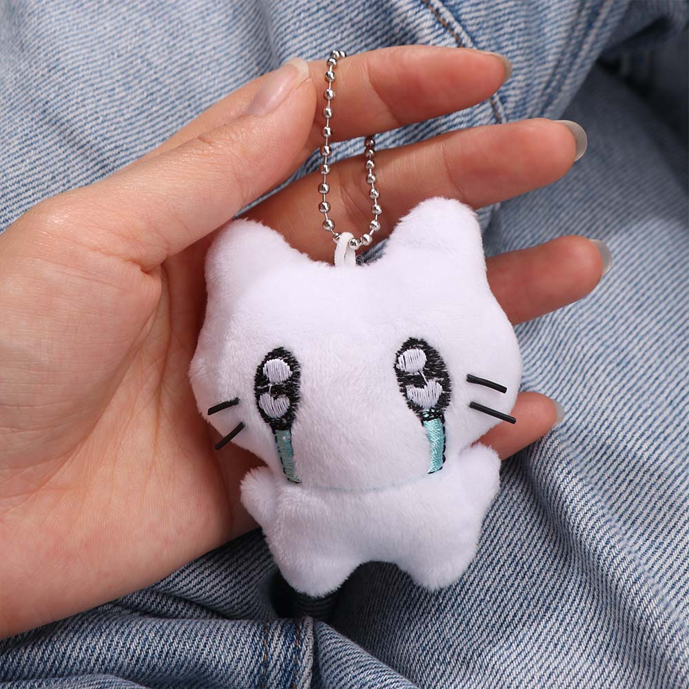 Cartoon Sad Cat Doll Keychain Funny Key Ring Cute Earphones Cat Pendant Friendship