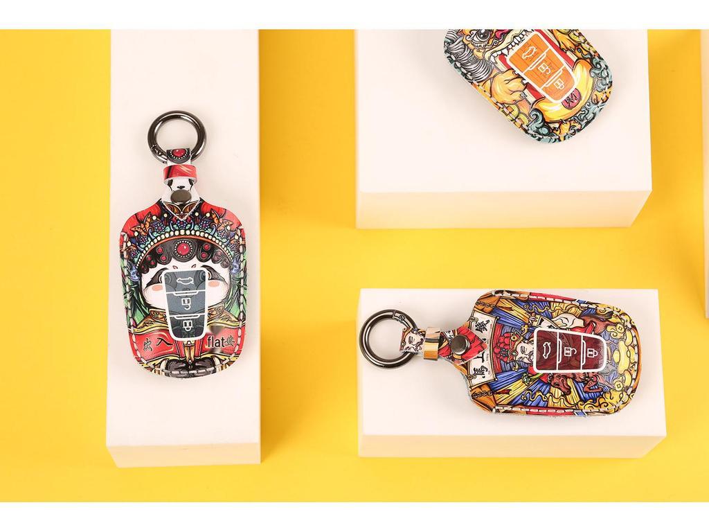 Guochao Handmade Genuine Leather Key Bag for Toyota Custom Gifts
