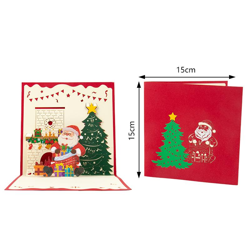 Folding Christmas 3D Pop UP Greeting Card With Envelope Santa Claus Snowman Xmas Invitation Card Postcard Navidad Supplies