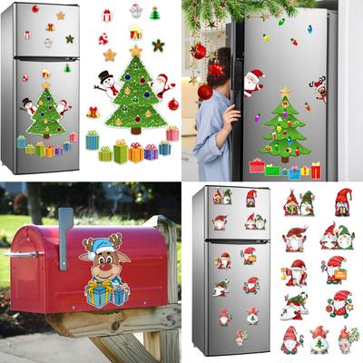 2024 Christmas Cartoon Magnet Fridge Stickers Christmas Tree Santa Elk Snowman Kitchen Fridge Wall Stickers Xmas Decoration