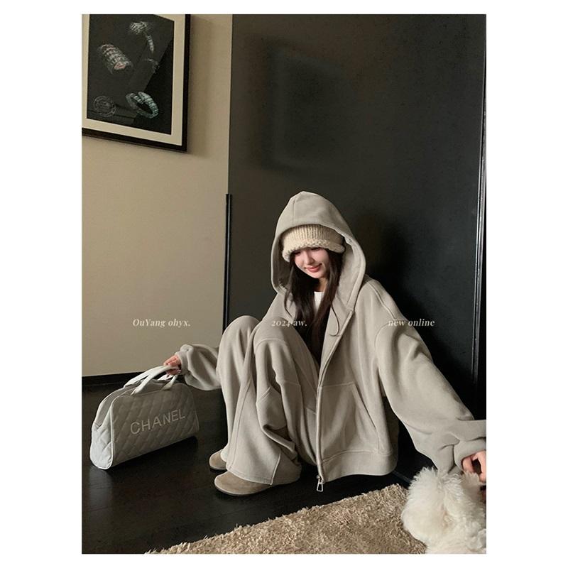 Women's Hooded Sweatshirt Wide Leg Pants Sports Suit Loose Fit