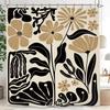 Black and Beige Abstract Flower Pattern Waterproof Shower Curtain 180x200cm  Modern Art Print Bath Curtain for Living Room Decor