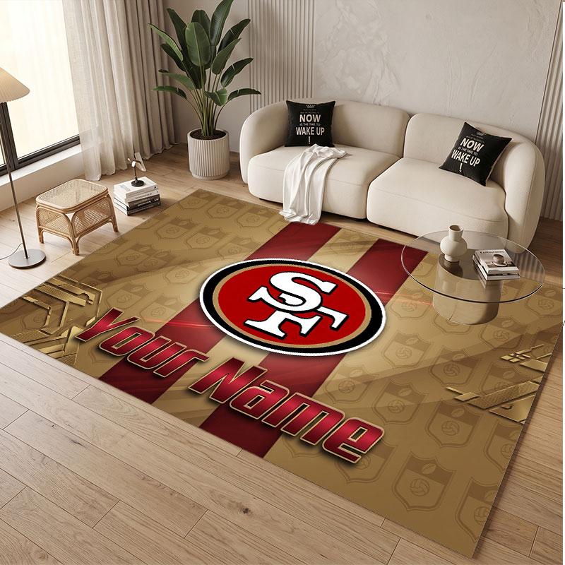 Custom Rug San Francisco 49ers Pattern Print Name Text Soft Non‑Slip Floor Carpet for Home Indoor Decoration