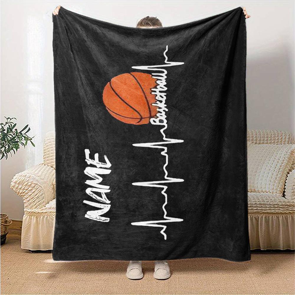 Custom Name Basketball Theme Printed Blanket - Perfect for Couch, Bed, Travel & Outdoor Use | Machine Washable, Cozy & Durable.