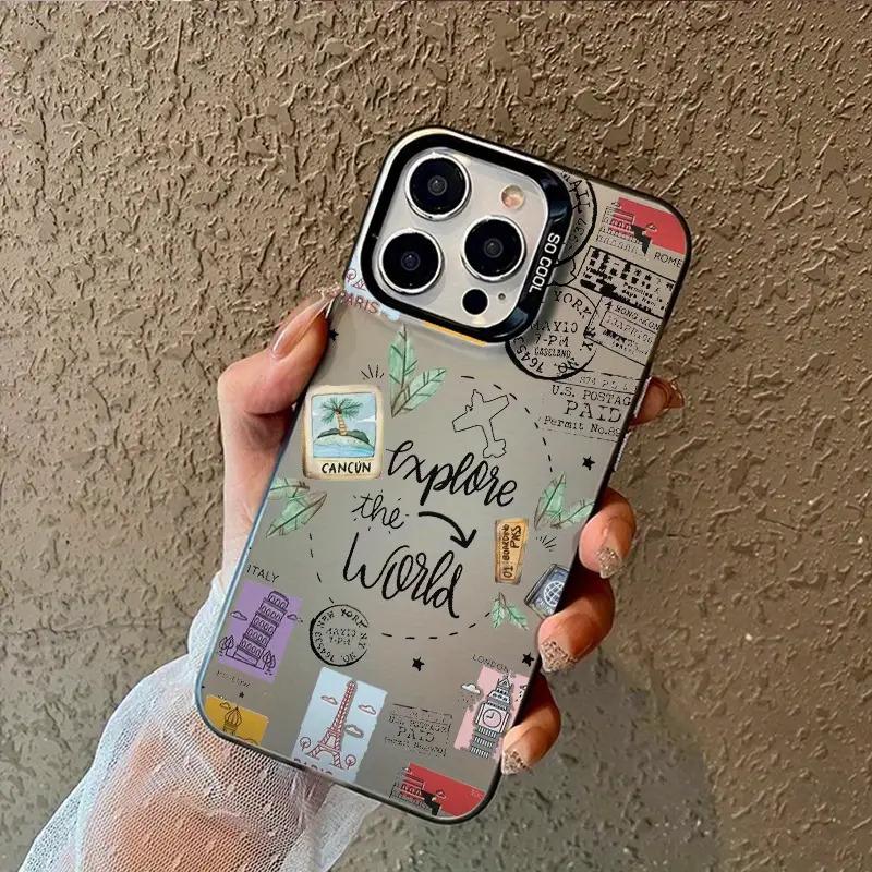 World Travel Route Map Laser Vitality Shell Lens Half Pack Suitable for Apple Series For iPhone 14 Pro 17 16 15 13 12 11 Pro max Plus