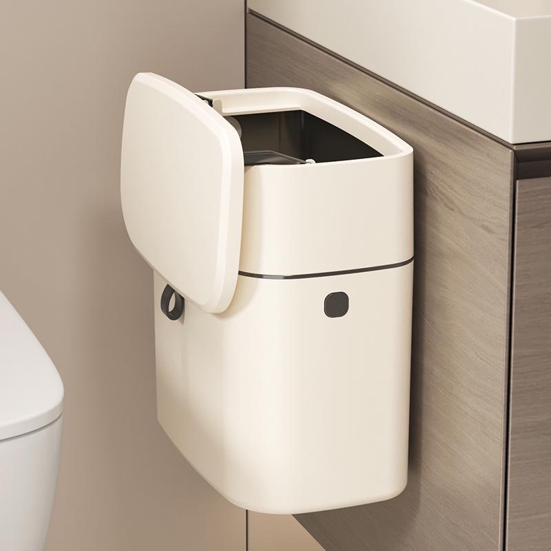 Wall-Mounted Kitchen & Bathroom Trash Bin with Lid and Crevice Design