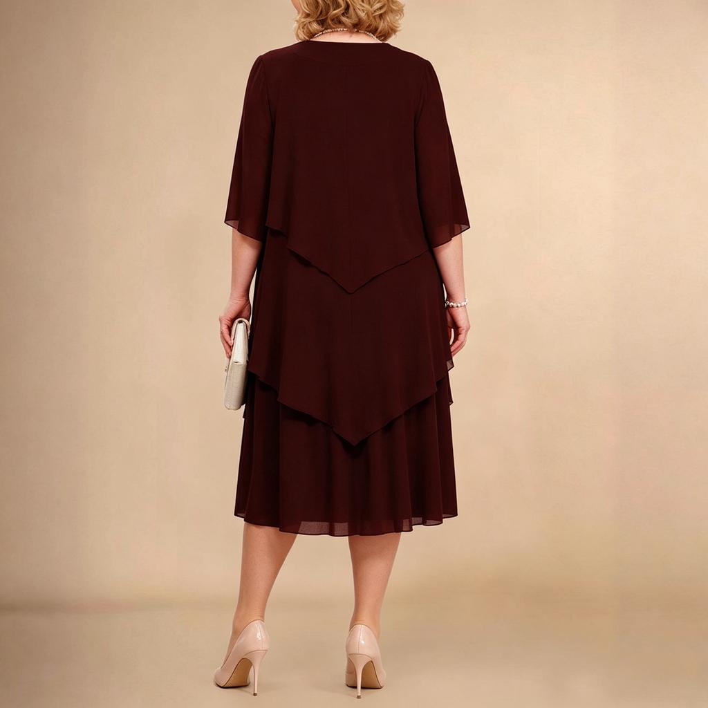Abito da sera in chiffon taglie forti da donna con orlo arricciato, vestito da festa lungo a trapezio fluttuante per occasioni formali