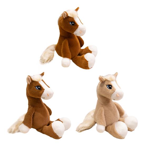 Cartoon Horse Plush Doll Sitting Pose Big Eye Horse Plush Toy Realistic Fluffy Stuffed Animal Year of The Horse Mascot And Gift