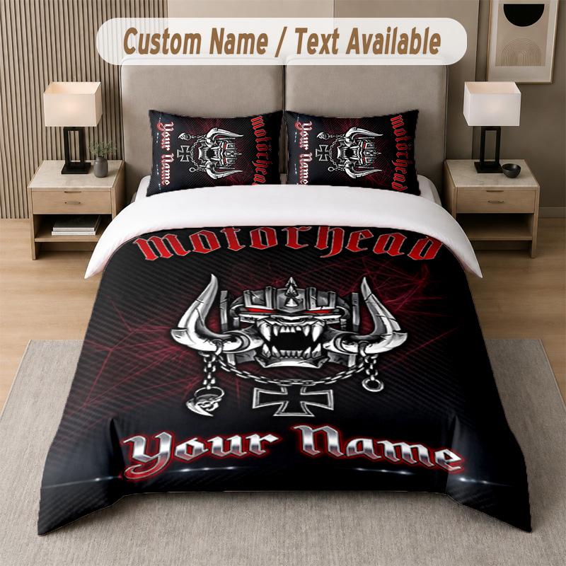 Set Biancheria da Letto Design Motorhead Testo Personalizzato 1 Copripiumino & 2 Federe