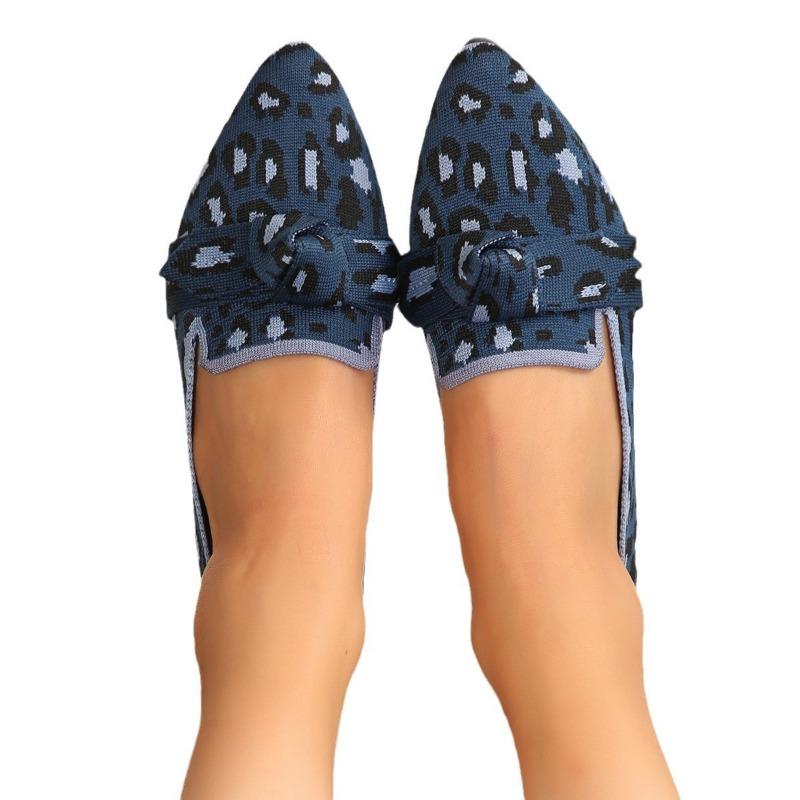 Skinny pointed large size flat single shoes women's flying weaving one pedal bow casual breathable women's shoes