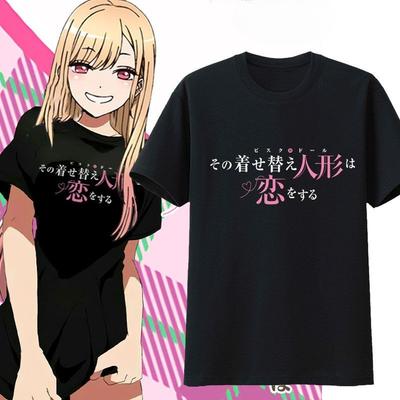 Kitagawa Marin Estampa Gráfica Outono Algodão Puro Camiseta Masculina e Feminina Manga Curta Camiseta Anime Moda Streetwear Camisa
