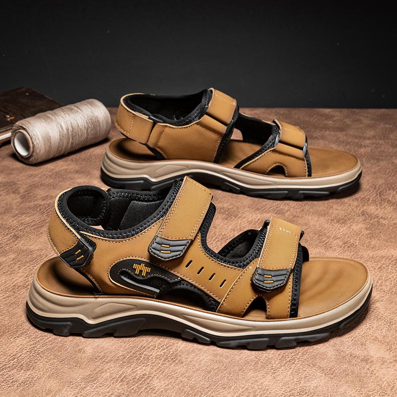 

Модные мужские сандалии 2024 Новая пляжная обувь дышащие шлепанцы уличные нескользящие сандалии на толстой подошве из кожи для мужчин 10 жёлтый