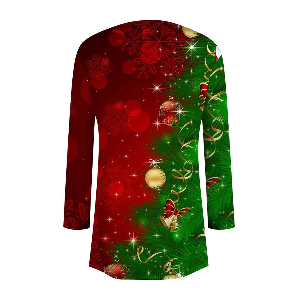 Damenmode, lässig, weihnachtlich bedruckt, mittellange Strickjacke