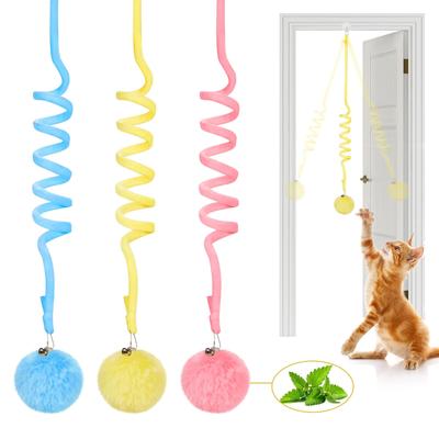 Hanging Catnip Ball Toy Retractable Interactive Cat Teasing Stick Cat Toy Indoor Play Exercise Physical Stimulation