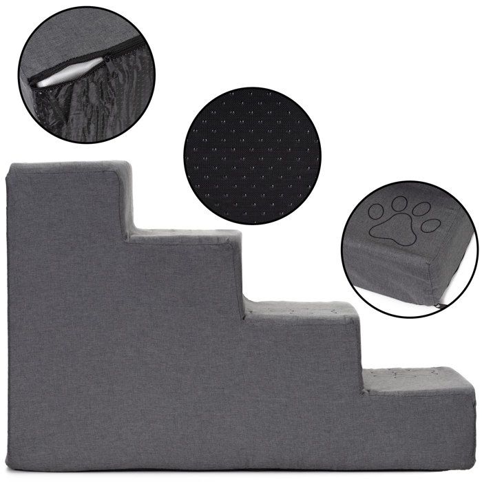 Escalier pour chien et chat - SPRINGOS - 4 marches - Mousse 30D - Housse lavable - Antidérapant