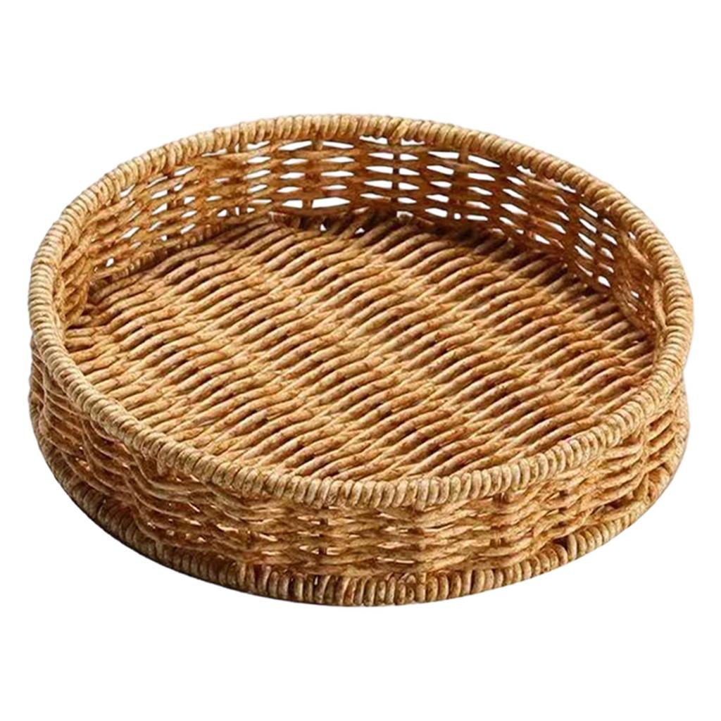 Mini Tray Plastic Hand Woven Basket Round Decorative Tray for Sweet Table Buffet Party Reception Use